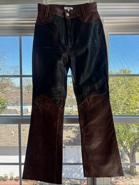 Re/Done Two-Tone Black and Dark Brown Leather Bootcut Jeans